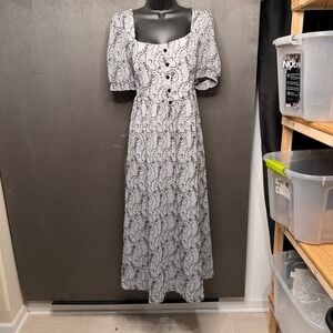 Disturbia Maxi Dress Womens 12 Grey Black Thorn Rose Moon Gothic Puff Sleeve